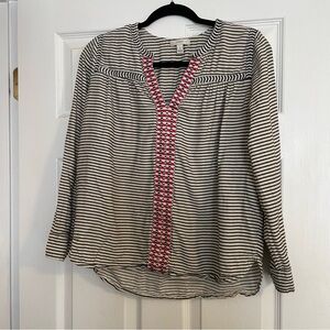 J Crew embroidered striped cotton top size 2/small tunic style black and white